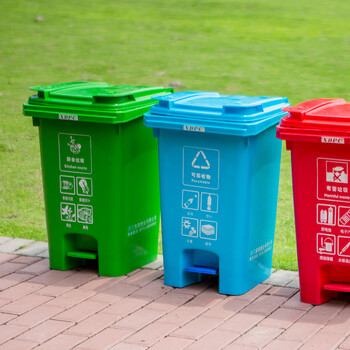 益美得 塑料脚踏分类垃圾桶大号户外脚踩垃圾箱果皮桶带盖 不带轮60L蓝色（可回收物）