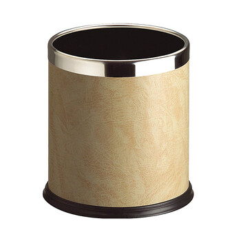 南 GPX-43 南方固定钢圈包米黄色人造皮单层圆形垃圾桶 容量10升（2个起订） 商用客房垃圾桶 房间桶 果皮桶