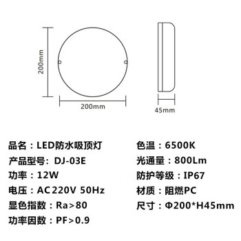 东君 LED防水吸顶灯 IP65 DJ-03E 12W 白光