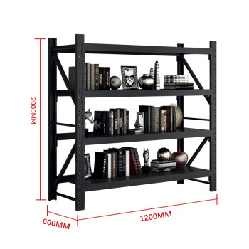 尚留鑫 货架仓储货架置物架加厚铁架展示架120*60*200cm黑色四层150kg/层
