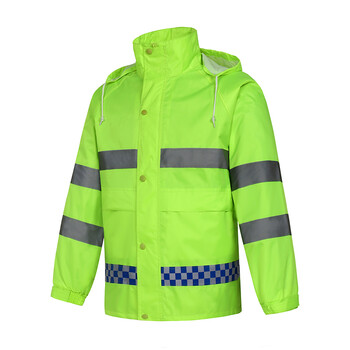 金诗洛 KSL139 交通指示雨衣套装 劳保施工 分体兰格条绿色170/L(可定制)