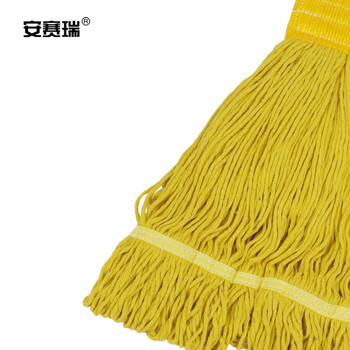 安赛瑞 美式加厚拖把夹式蜡拖 棉线墩布拖布 酒店餐厅医院用地拖 可拆洗黄色 24449