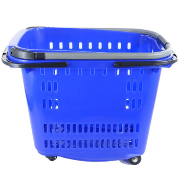 冰禹 BYlj-269 手提购物篮 多功能周转筐 超市拉杆带轮菜篮 蓝色特大号
