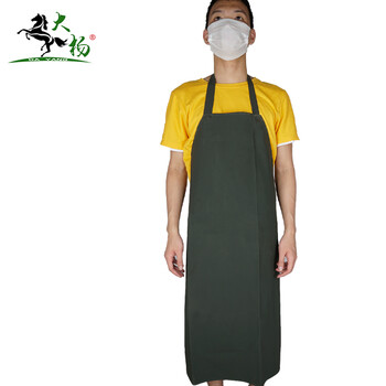 大杨106针织防水围裙 防污耐脏耐磨抗皱挂脖 工作服 军绿色
