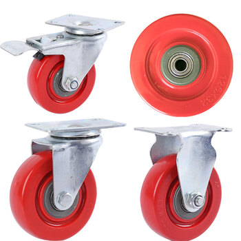 冰禹 BY-23401 转向全包红脚轮 红PVC脚轮货架手推车小轮子 4寸单轮4个/包