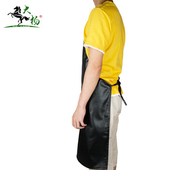 大杨216皮革围裙男女 防水防污耐脏挂脖厨房家务餐厅洗车场工厂皮罩衣 黑色 定制