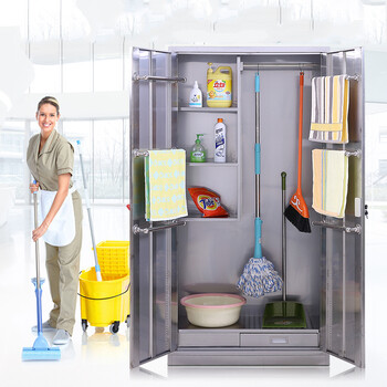 庄太太【0.7厚钢制单门】单双门卫生柜拖把扫帚柜保洁工具收纳柜