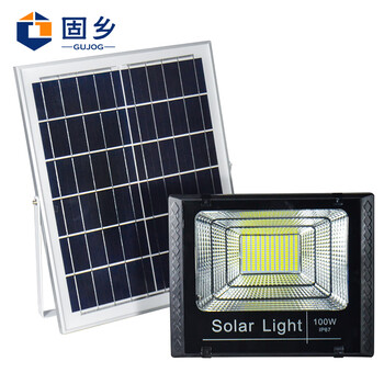 固乡太阳能灯 LED投光灯户外照明 泛光灯100W路灯工厂车间光感应庭院灯 高亮100W