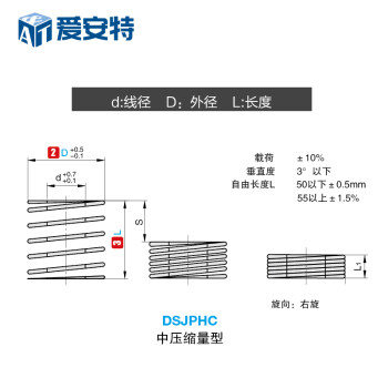 A&T爱安特矩形模具弹簧 白色弹簧 压缩弹簧 中压缩量型矩形弹簧DSJPHC系列直径21mm 型号 DSJPHC-21-175