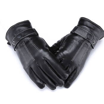 鸣固 PU保暖手套 冬季加绒皮手套防风防寒保暖仿皮手套 1双