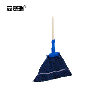 安赛瑞 棉线吸水美式加厚拖把夹式蜡拖 棉线打蜡墩布拖布 酒店餐厅医院用地拖 可拆洗 蓝色 24452