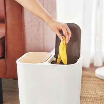 科力邦（Kelibang） 分类垃圾桶 干湿分离厨余垃圾按压双盖垃圾桶 带盖18L办公卫生间纸篓 KB1019 米白