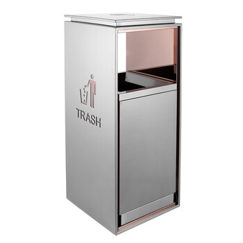 庄太太【不锈钢本色无指纹】定制酒店宾馆垃圾桶 会所大堂KTV不锈钢垃圾桶商场垃圾收纳果皮箱