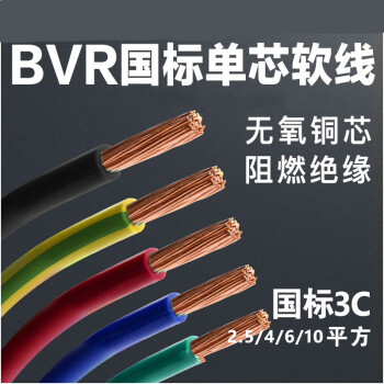 珠江电线 BVR1\1.5\2.5\4\6平方铜芯电线国标家装家用黑色多股软线 BVR多股软线1.0平方 黑色 100米