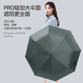 雨航（YUHANG）加大晴雨伞三折八骨太阳伞防紫外线便携折叠黑胶商务伞 墨绿