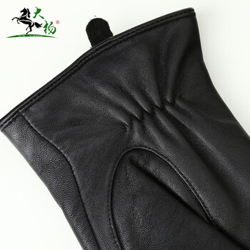 大杨096保暖防寒皮手套女可触屏 黑色 蝴蝶结款 秋冬季加绒户外骑车开车棉手套 定制