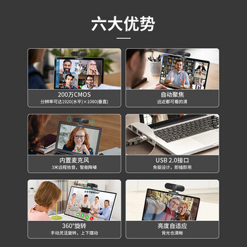 HIKVISION海康威视电脑摄像头1080P高清带麦克风广角USB自动对焦外接笔记本台式机家用视频会议带货E12a