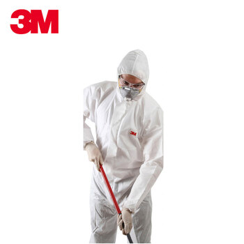 3M 4510防护服防尘/喷农药/石棉剥离/机械维修清洁/金属加工液体有限喷溅白色连体带帽 L# 1套 定做