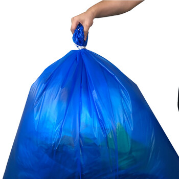 庄太太【96*115cm特厚10只】航空垃圾袋蓝色大垃圾袋大号手提式自动收口抽绳收纳袋