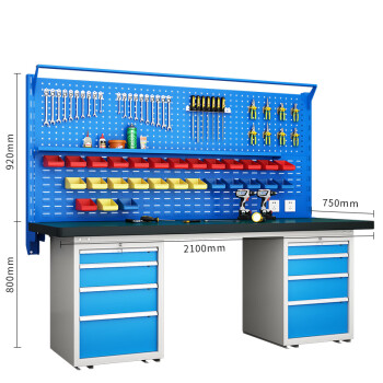 天旦重型工作台TD-T1112钳工操作台车间维修工具台2.1米左右四抽柜双挂板