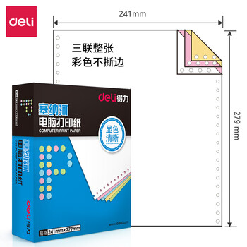 得力（deli）塞纳河系列打印纸 复印纸 可撕边打印纸 1000页/盒 三联【C彩色不撕边】