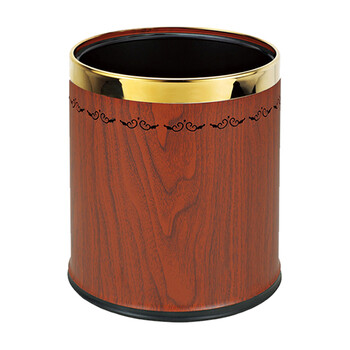 南 GPX-45F 南方圆形双层镂空花房间桶 紫荆花镜金圈红桃木色 商用酒店宾馆客房不锈钢垃圾桶 果皮桶 房间桶