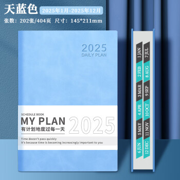 嘉然恒 日程本2025蛇年每日计划本一天一页A5带日期笔记本本子高颜值效率手册日历式记事本可定制 效率款天蓝