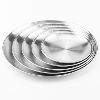 海斯迪克 HKCX-77 不锈钢平底圆盘 加厚多用餐盘 不锈钢本色托盘 砂光盘23cm