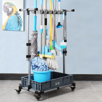 庄太太【98cm复合管16挂20钩】不锈钢可移动落地式清洁工具收纳架子