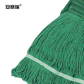 安赛瑞 美式加厚拖把夹式蜡拖 棉线打蜡墩布拖布 酒店餐厅医院用地拖 可拆洗 绿色 24451