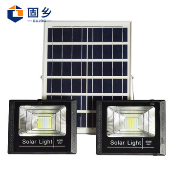 固乡太阳能灯投光灯一拖二户外防水 照明LED路灯景观庭院新农村大功率路灯高亮40W