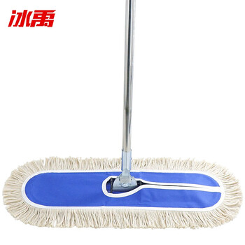 冰禹 尘推平板拖把排拖 蓝色60CM拖把（含杆子） 办公室家政工厂车间商场保洁吸水去污可拆卸(1个装)BYlj-275 