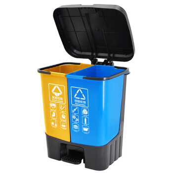 兰诗（LAUTEE）YJ-B046 脚踏分类双格垃圾桶 商用连体双桶垃圾桶 60L蓝黄