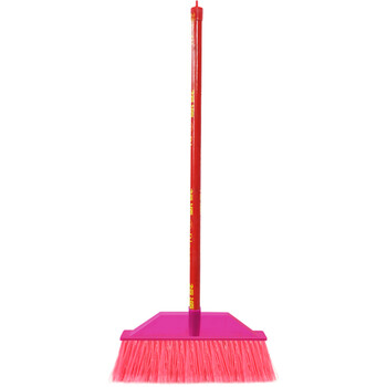 兰诗（LAUTEE）SB-0318 扫把笤帚单个木柄塑料丝扫把 红直杆硬毛窄头10个装