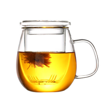 加厚耐热玻璃杯透明男女花茶杯水杯子带盖把茶杯过滤办公室泡茶杯 350