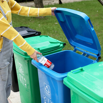 纽仕达/240L带轮可挂车垃圾桶商用户外环卫带盖大号方形翻盖大容量黄色大垃圾桶/其他垃圾【可免费印制LOGO】