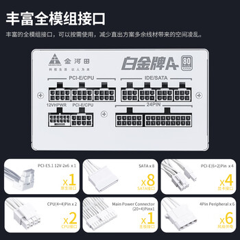 金河田（Golden field）白金A+1050W 全白版ATX3.1电脑电源白金认证/全日系电容/压纹线/12V2*6/5090D显卡/1000uf主电容