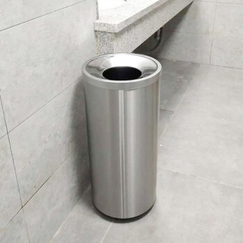迪恩斯（DEANS）不锈钢圆形垃圾桶公共场所大号商用公用商场影院用敞口大容量直投圆桶30升 180C