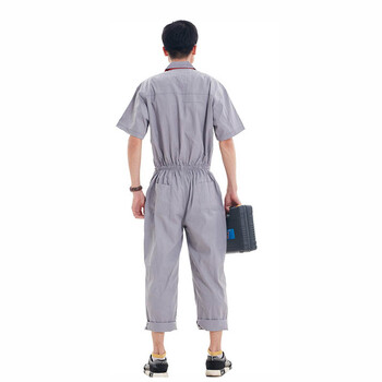 劳保佳 短袖连体工作服套装 夏款 电焊  汽修安装 喷漆防尘工装 艳蓝色短袖连体 L