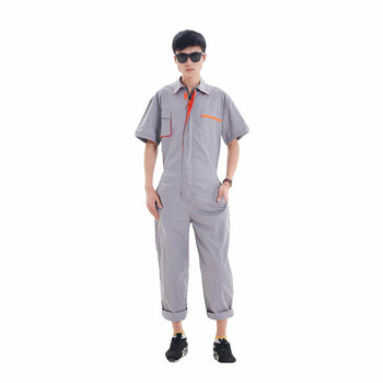 劳保佳 短袖连体工作服套装 夏款 电焊  汽修安装 喷漆防尘工装 艳蓝色短袖连体 L