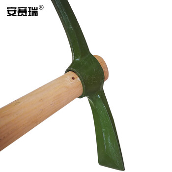 安赛瑞 洋镐 十字镐 木柄钢镐 锰钢镐头 开荒工地施工户外清洁工具 军绿色 85cm 23942