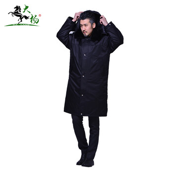 大杨291加长带拉链帽防寒大衣男 冬季加厚保暖工作服棉服保安毛领外套长款 3XL码 定制