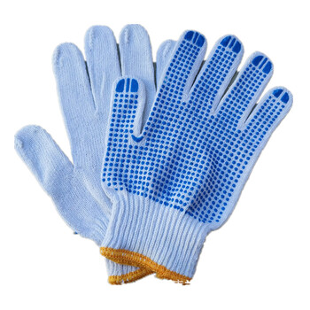 汉盾（HANDUN) HD-720G-10 蓝点掌面点塑涤棉手套 10针漂白720g点塑纱线手套 12副/打