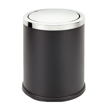 南 GPX-205 南方圆形翻盖垃圾桶 黑色 果皮桶  商用酒店宾馆客房不锈钢垃圾桶