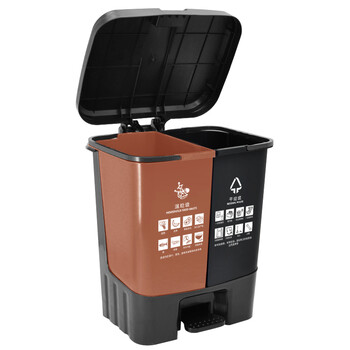 兰诗（LAUTEE）YJ-B046 脚踏分类双格垃圾桶 60L棕黑