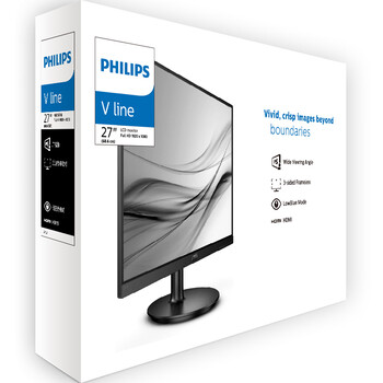飞利浦 27英寸 IPS屏全高清75Hz 窄边框低蓝光 HDMI/VGA 网课学习办公显示器 白色电脑娱乐显示屏 271V8W