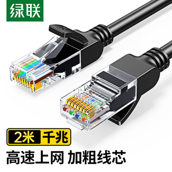 绿联超五类网线 千兆网络连接线 Cat5e超5类成品跳线2米 家用装修工程电脑宽带八芯双绞线 黑35815