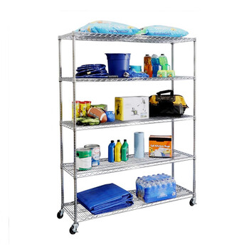 川井（WELLAND）物流台车 可定制车间物料转运车 带轮线网货架 五层物料架 轻型货架120*60*190cm