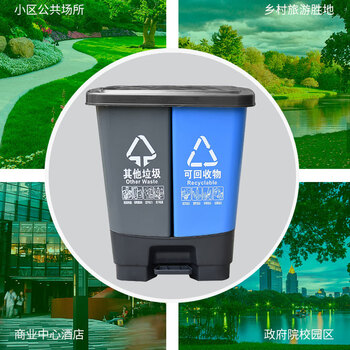 亿丽佳户外双桶干湿分离垃圾桶可回收物其他垃圾分类商用脚踏垃圾桶20L 
