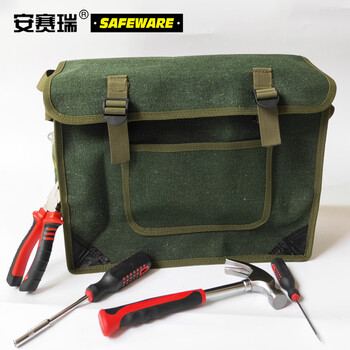 安赛瑞 电工维修工具挎包 经典绿帆布电工包 加厚帆布工具挎包 维修工具收纳包 五金工具挎包 24343